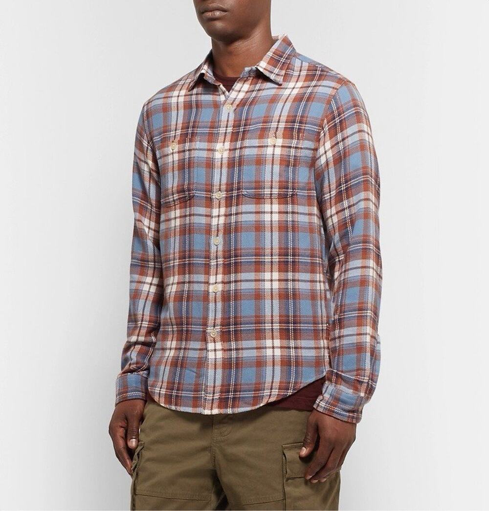 Alex Mill Men’s Checked 100% Cotton Flannel Shirt Sky Blue Size Medium